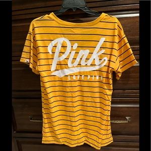 COPY - PINK Victoria Secrets yellow striped tshirt XS LOVE PINK